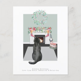 Lámina Navidades Black Labrador Dog Fireplace Scene