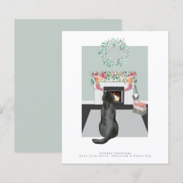 Lámina Navidades Black Labrador Dog Fireplace Scene
