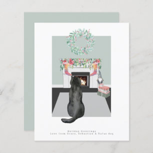 Lámina Navidades Black Labrador Dog Fireplace Scene