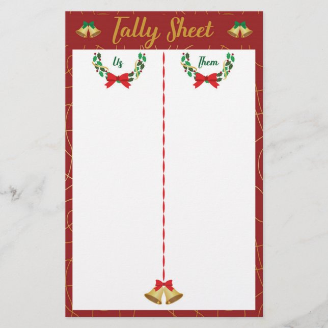 Lámina Navidades Bunco Fiesta Game Tally Sheet (Anverso)