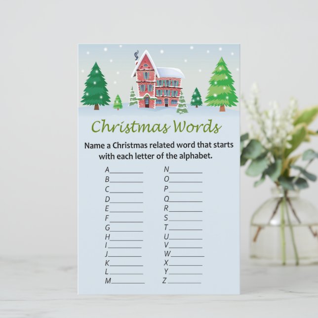 Lámina Navidades casa navidades juego de palabras alfabét (Anverso de pie)