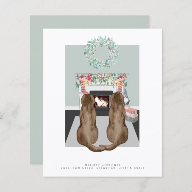 Lámina Navidades Chocolate Labrador Perros chimenea escen (Anverso / Reverso)