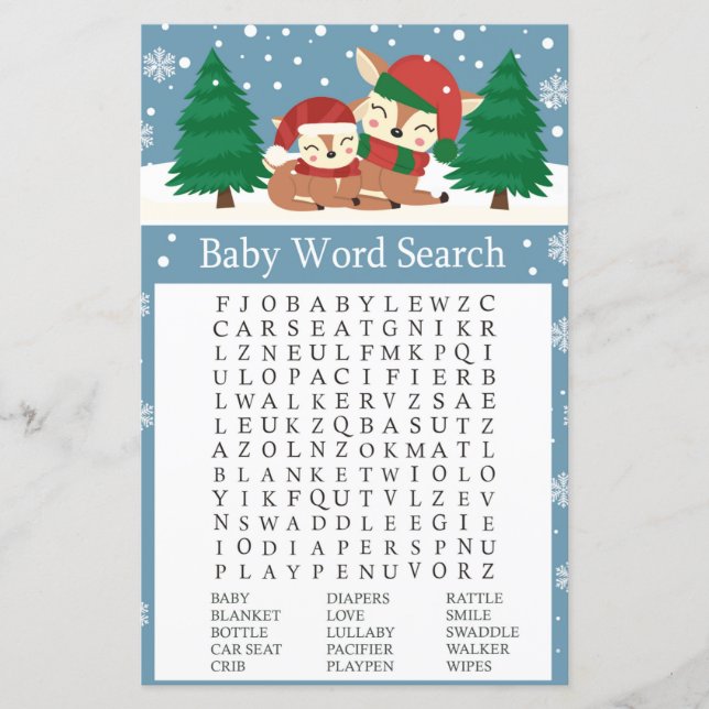 Lámina Navidades cierren Baby Shower Word Search Game (Anverso)