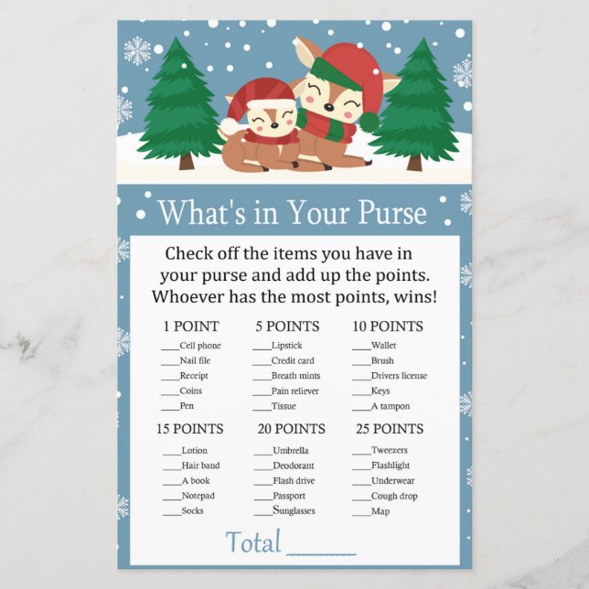 Lámina Navidades cierren ¿Qué hay en tu juego de bolso? (Anverso)