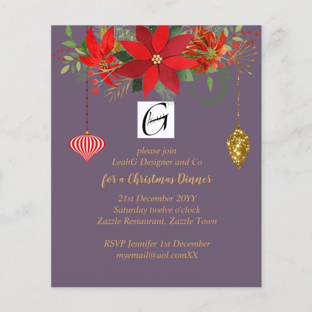 Lámina Navidades corporativos Poinsettia Mauve Gold Red (Anverso)