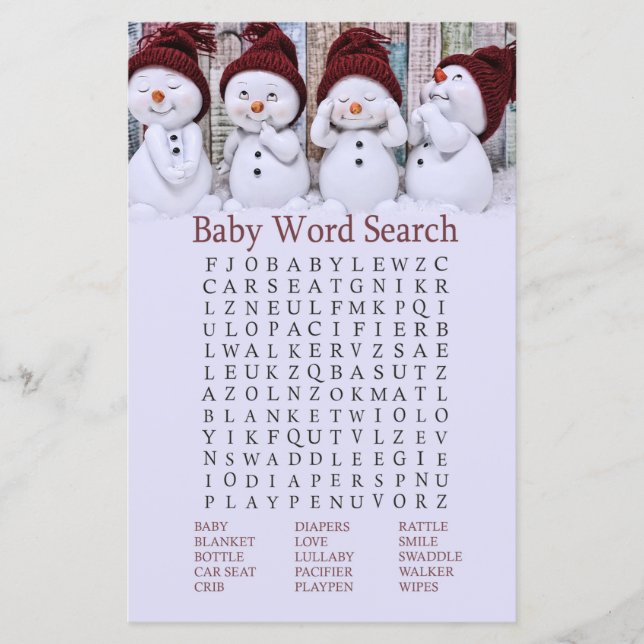 Lámina Navidades Cuadros Snowman Baby Shower Word Search (Anverso)