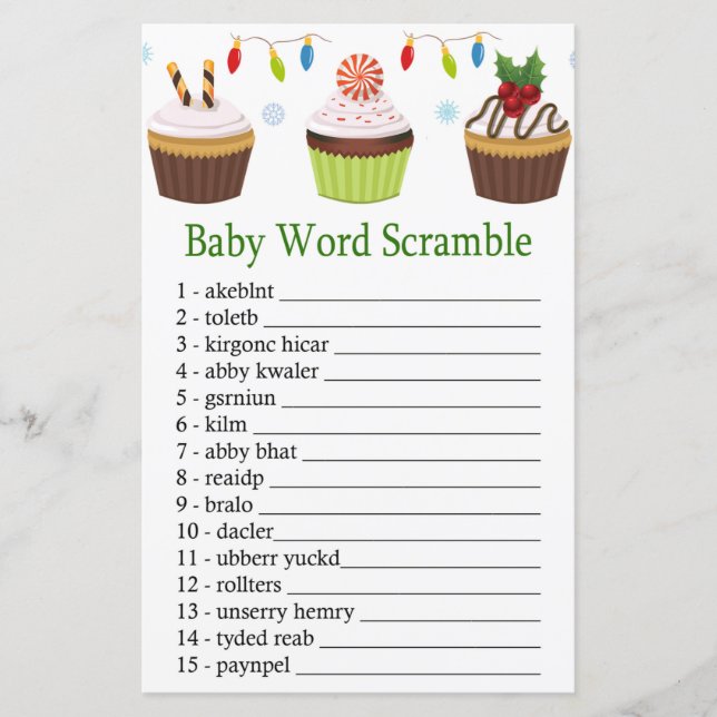 Lámina navidades cupcakes Baby word scramble game (juego  (Anverso)