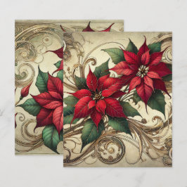 Lámina Navidades de Art Nouveau de época Poinsettia Scrap