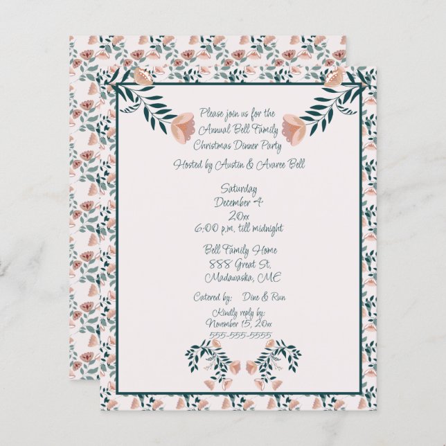 Lámina Navidades de arte folclórico verde rosado escandin (Anverso / Reverso)