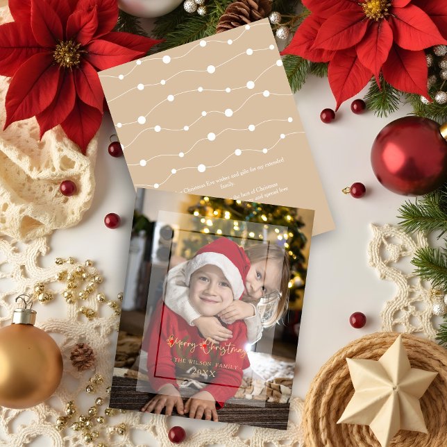 Lámina Navidades de efecto Vellum Elegante de presupuesto (Inexpensive Cheap Modern Elegant Vellum Effect Christmas Photo Holidays Card with Envelope. )
