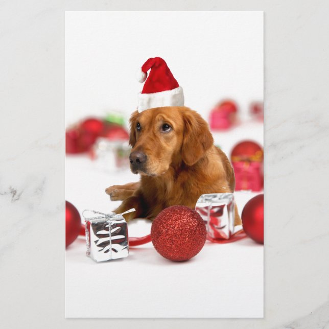 Lámina Navidades de Golden Retriever Dog W Red Santa Hat (Anverso)