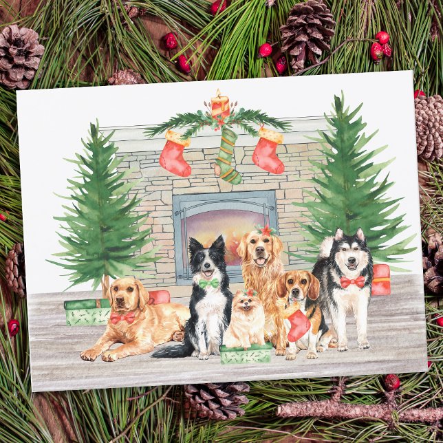 Lámina Navidades de la chimenea de cachorros adorables (Subido por el creador)