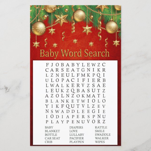 Lámina navidades de oro juguete Baby Shower Word Search G (Anverso)