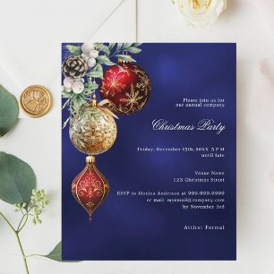 Lámina Navidades de oro rojo azul baubles Invitación del