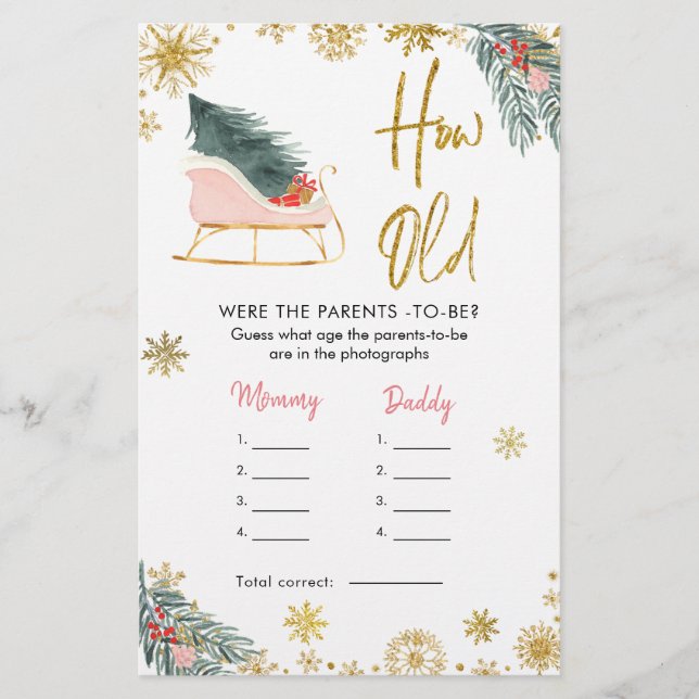 Lámina Navidades de Pink Sleigh Baby Shower Cómo Padres M (Anverso)