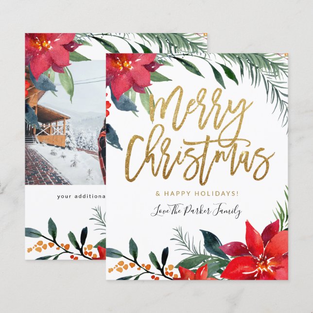 Lámina Navidades de Poinsettia Floral Photo Purpurina (Anverso / Reverso)