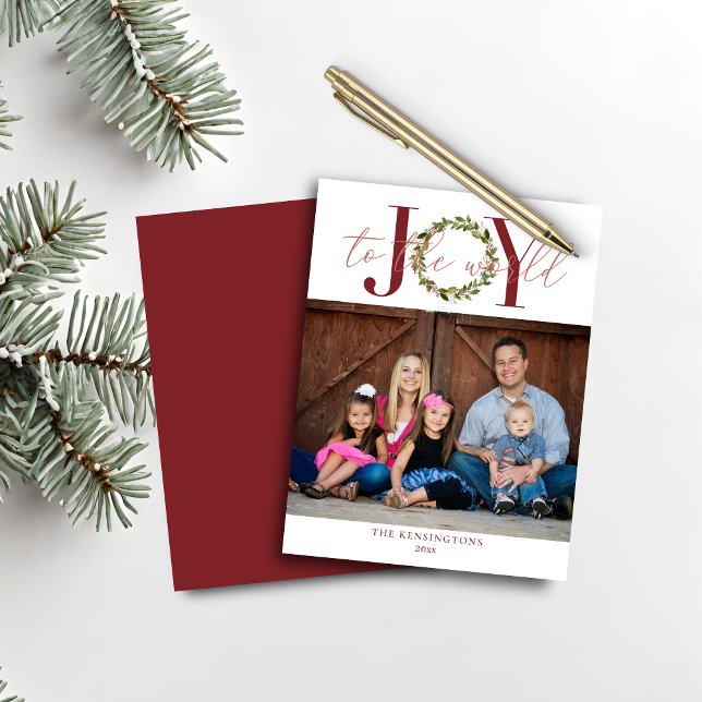 Lámina Navidades de presupuesto disfrutan con la foto del (Budget Christmas Joy to the World Holiday Photo Card)
