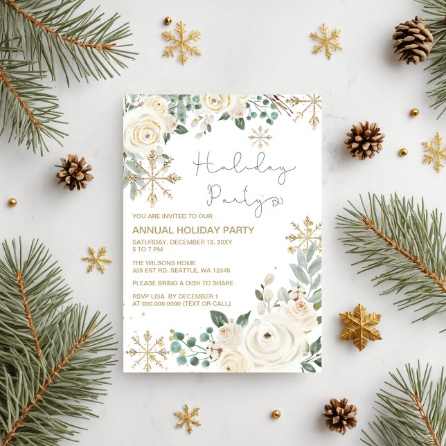 Lámina Navidades de presupuesto fiesta de feriado de copa (Christmas Winter Snowflakes Holiday Party Invitation)