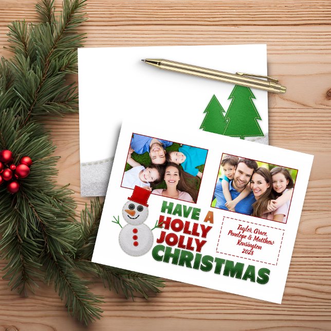 Lámina Navidades de presupuesto sintieron foto de feriado (Budget Christmas Felt Snowman Holiday Photo Christmas Card)