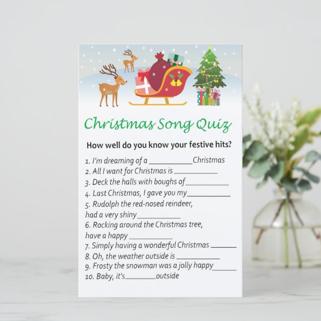 Lámina Navidades de renos de Santa claus juego de pregunt (Anverso de pie)