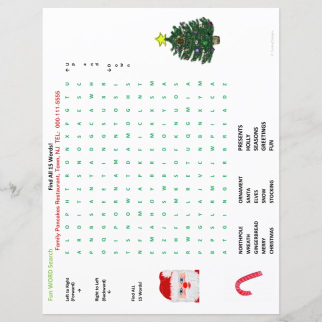 Lámina Navidades de restaurantes 15 Word Search Placemat (Anverso)