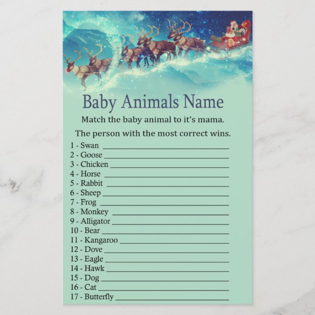 Lámina Navidades de Santa Sleigh Baby Animals Nombre Jueg (Anverso)