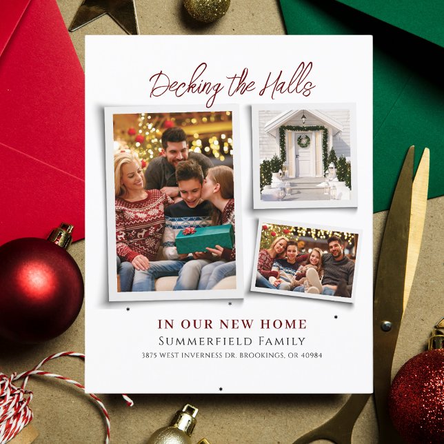 Lámina Navidades de vacaciones mudándose hemos movido la  (Decking New Halls Christmas Family Photo Collage Moving Announcement)