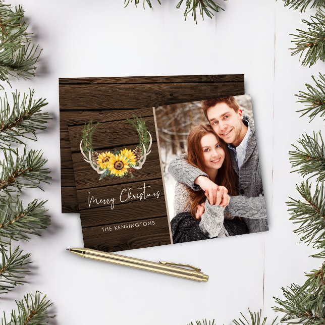 Lámina Navidades del Boho presupuestal del festejo del gi (Budget Boho Christmas Sunflower Holiday Photo Card)