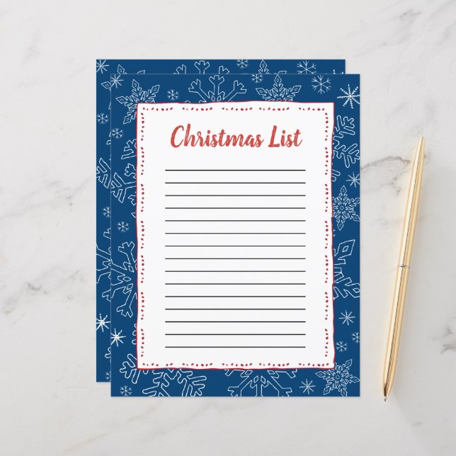 Lámina Navidades Dk Blue Snowflake BG Santa Wish List (Anverso/Reverso In Situ)