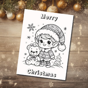 Lámina Navidades Elf y Teddy Bear me colorean