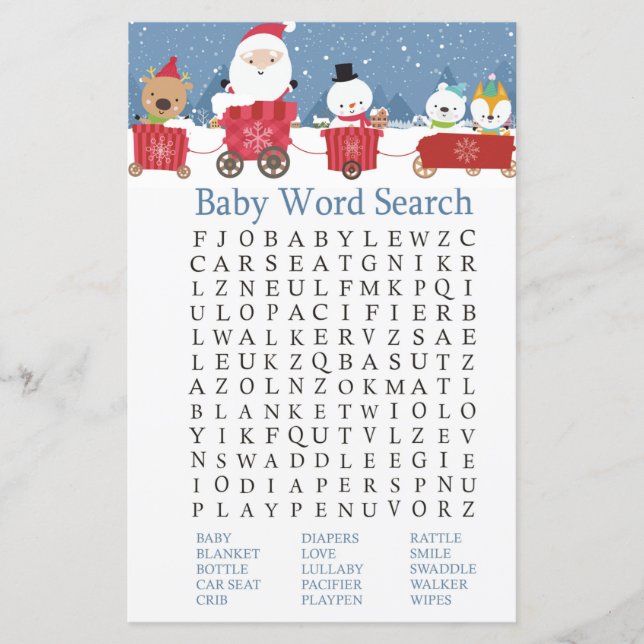 Lámina Navidades entrenan en Baby Shower Word Search Game (Anverso)