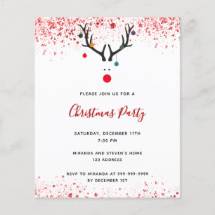 Lámina Navidades fiesta reno purpurina rojo invitación