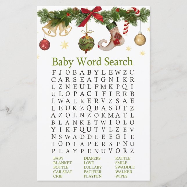 Lámina navidades generando Baby Shower Word Search Game (Anverso)