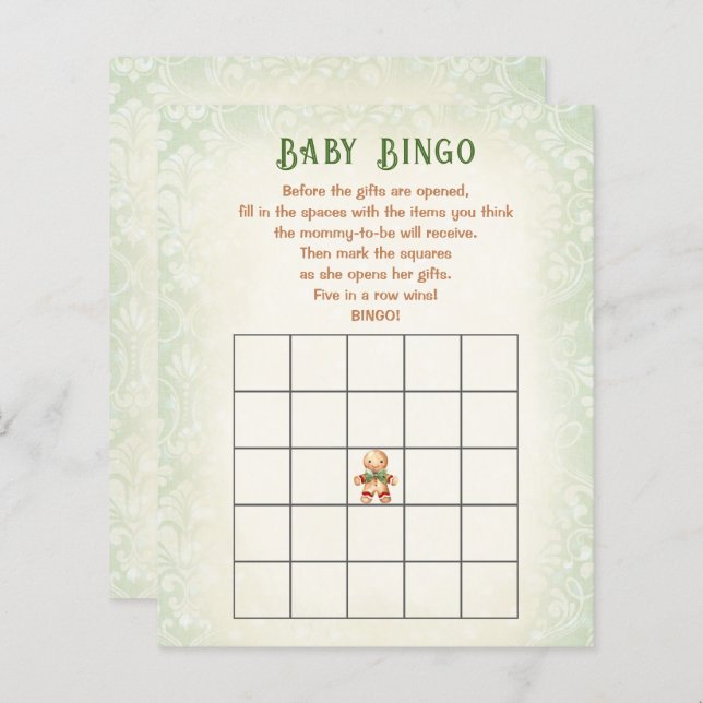 Lámina Navidades Gingerbread Baby Shower Game Baby Bingo (Anverso / Reverso)