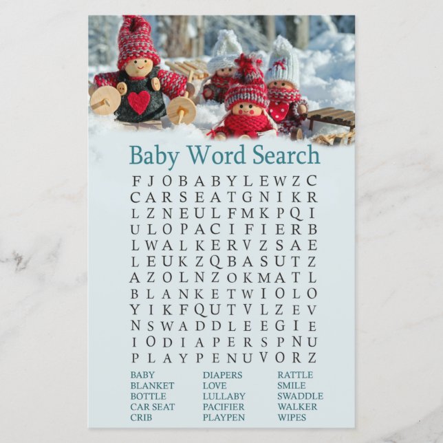 Lámina navidades gnome Baby Shower Word Search Game (Anverso)