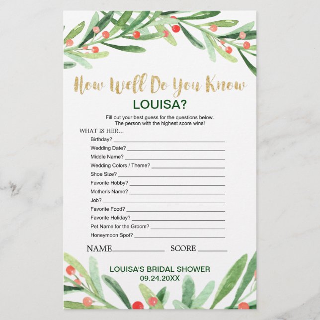 Lámina Navidades Holly Wreath ¿Qué hay en tu juego de bol (Anverso)