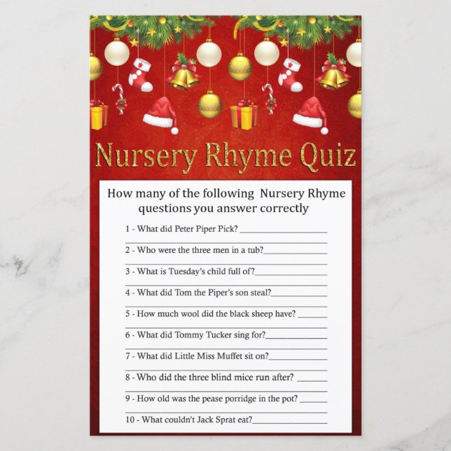 Lámina Navidades juego de prueba de Rhyme de enfermería d (Anverso)