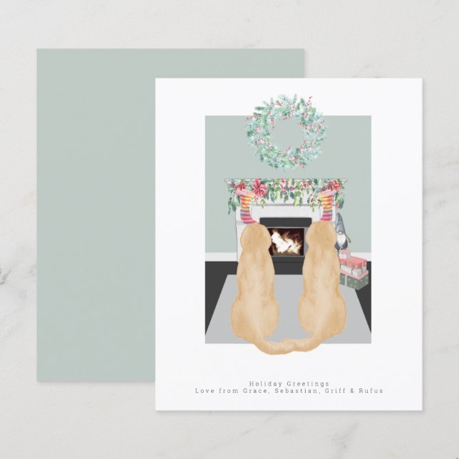 Lámina Navidades Labrador Amarillo Perro chimenea escena (Anverso / Reverso)