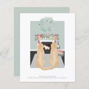 Lámina Navidades Labrador Amarillo Perro chimenea escena