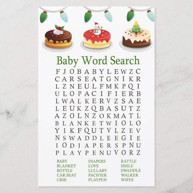 Lámina Navidades pastel Baby Shower Word Search Game (Anverso)