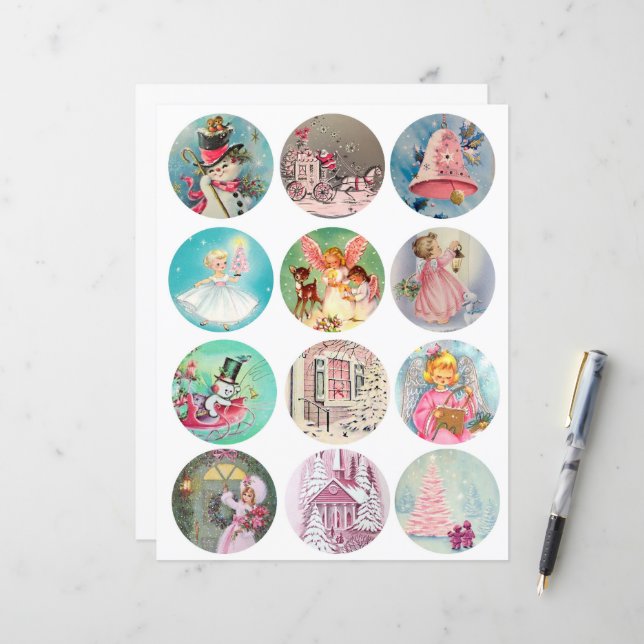 Lámina Navidades Pastel Círculos Clipart de 2,5 pulgadas (Anverso/Reverso In Situ)