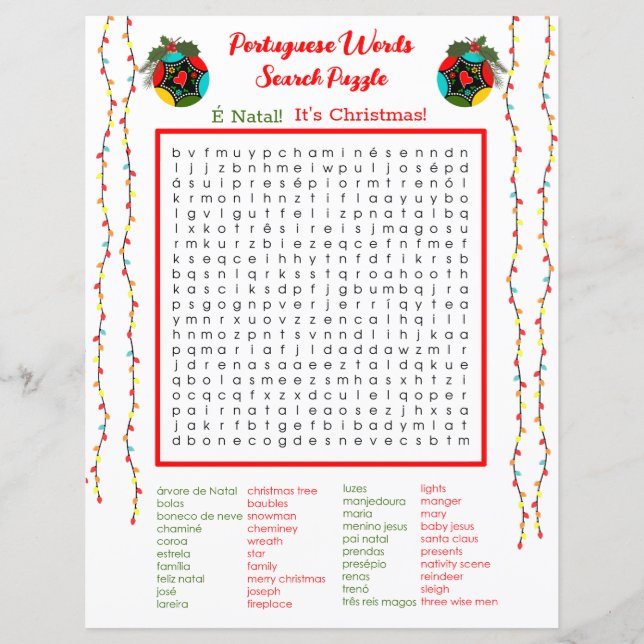 Lámina Navidades Rompecabezas portugués de búsqueda de pa (Anverso)