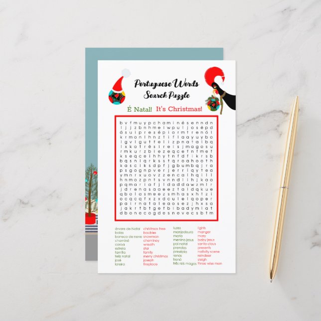 Lámina Navidades Rompecabezas portugués de búsqueda de pa (Anverso/Reverso In Situ)