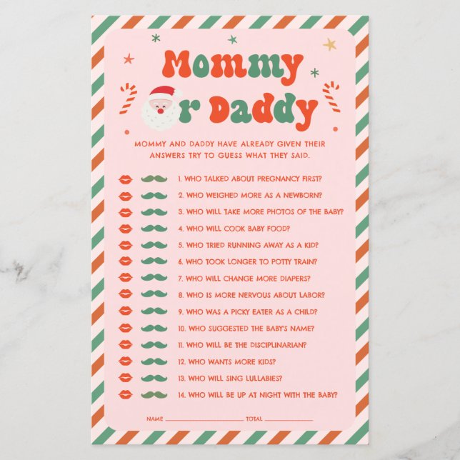 Lámina Navidades rosados Baby Shower adivina quién es el  (Anverso)