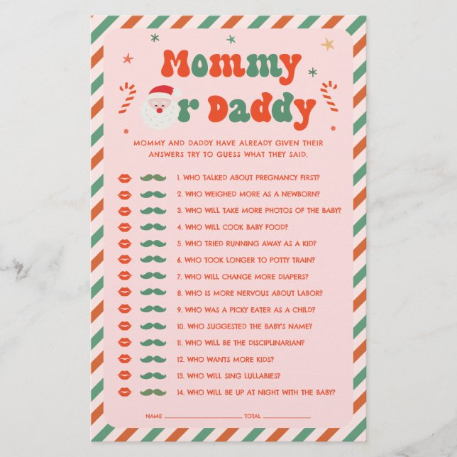 Lámina Navidades rosados Baby Shower adivina quién es el  (Anverso)