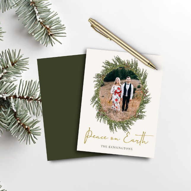 Lámina Navidades rusos de Boho de presupuesto escriben fo (Budget Boho Rustic Christmas Wreath Holiday Photo Card)