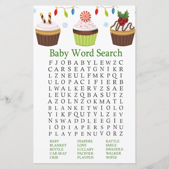 Lámina navidades se apoderan de Baby Shower Word Search G (Anverso)