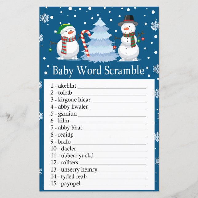 Lámina Navidades Snowman Baby juego de la palabra scrambl (Anverso)