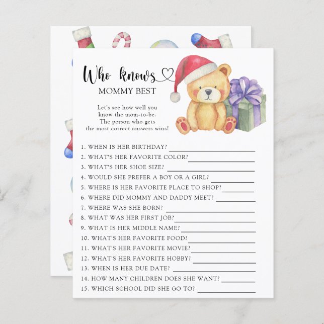 Lámina Navidades Teddy Bear - Quién conoce mejor a mamá (Anverso / Reverso)