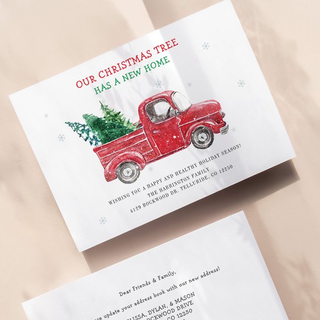 Lámina Navidades Vacaciones Camión Rojo Tráfico Invitació (Cute Christmas Holiday Moving Announcement)
